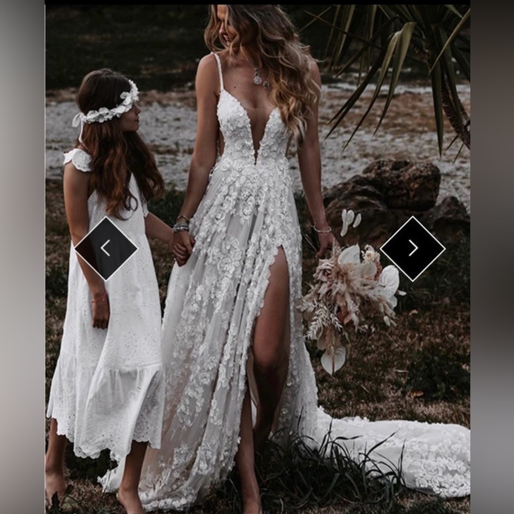 Lace Boho Wedding Dress with Split
